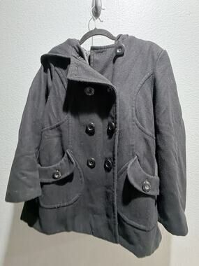 Charles Klein Y2K Academia warm Winter Coat Women’s Wool Blend Pea Coat Black 14